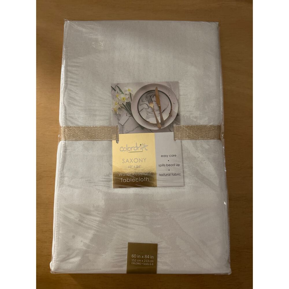New Colordrift Saxony Water 💦 Resistant Oblong Tablecloth Cream size 60”x84”